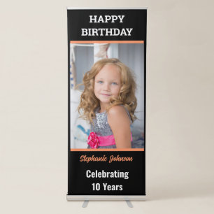 Personalized Happy Birthday Photo Age gold Retractable Banner