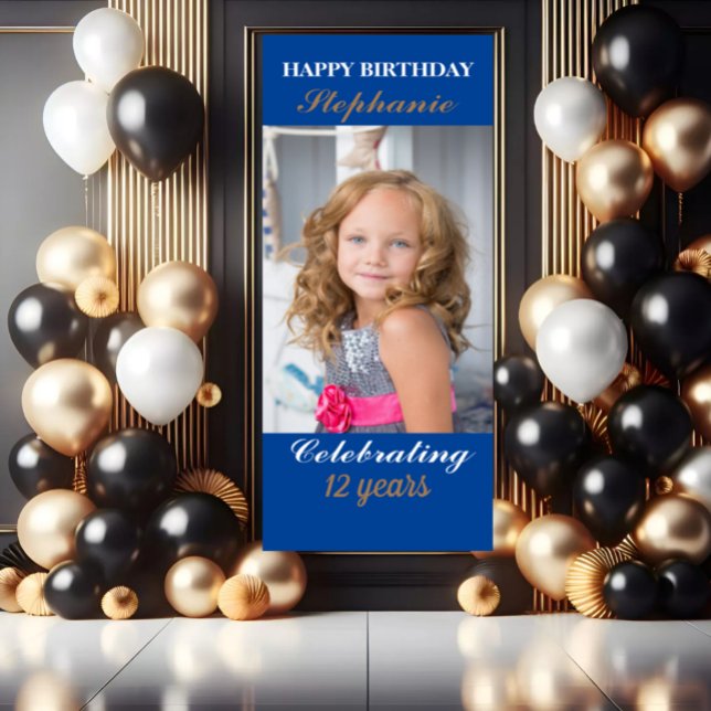 Personalized Happy Birthday Photo Age gold Retractable Banner (Creator Uploaded)