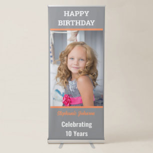 Personalized Happy Birthday Photo Age gold Retractable Banner