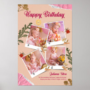 Personalized Happy Birthday Photo Collage Card Poster