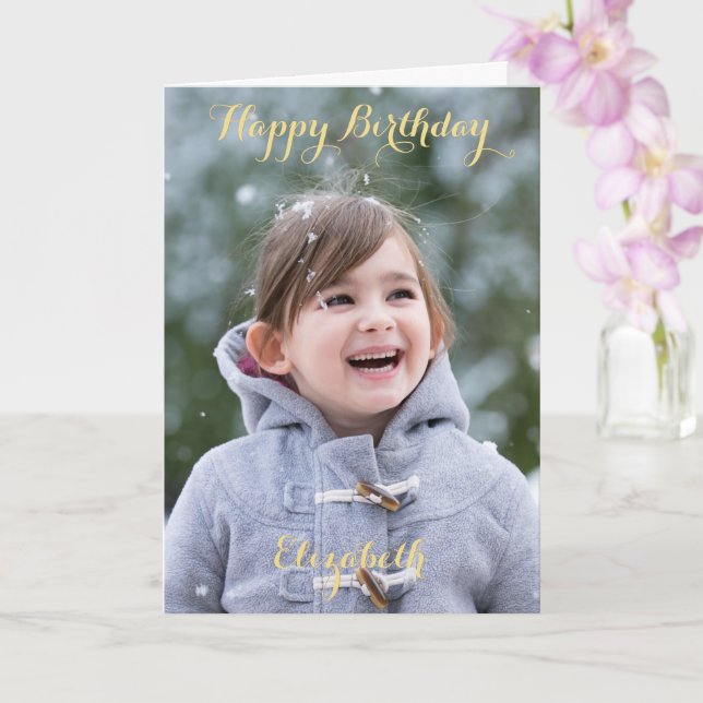 Personalized Happy Birthday Photo Greeting Card (Orchid)