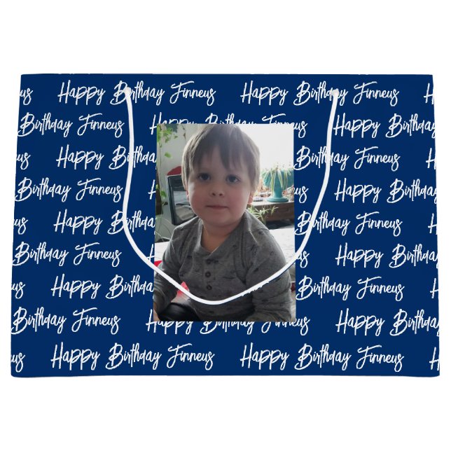Personalized Happy Birthday Photo  Large Gift Bag (Front)