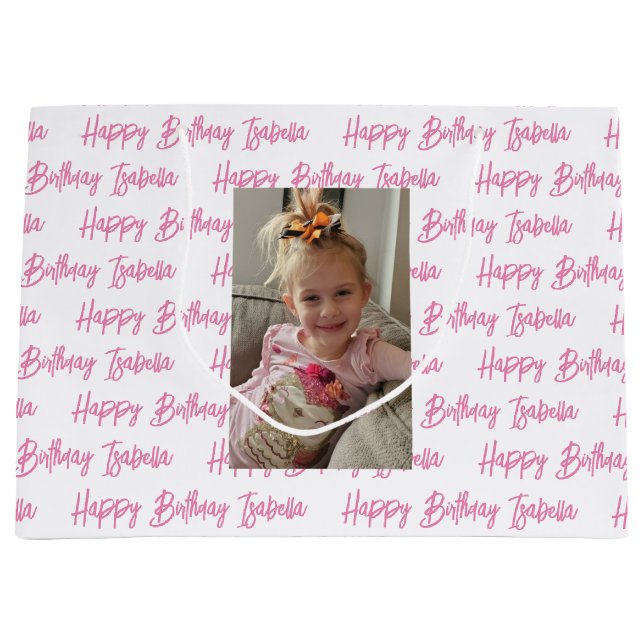 Personalized Happy Birthday Photo  Large Gift Bag (Front)