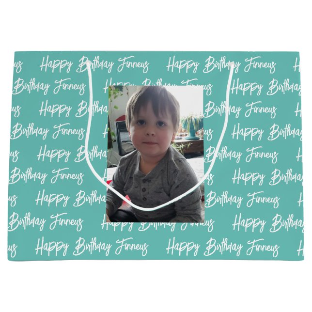 Personalized Happy Birthday Photo     Large Gift Bag (Front)