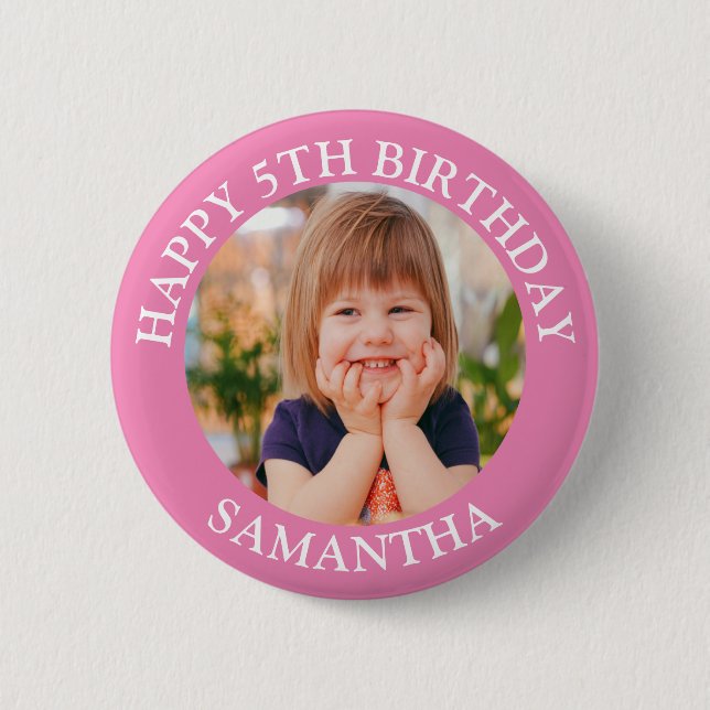 Personalized Happy Birthday Photo Name Age  Button (Front)
