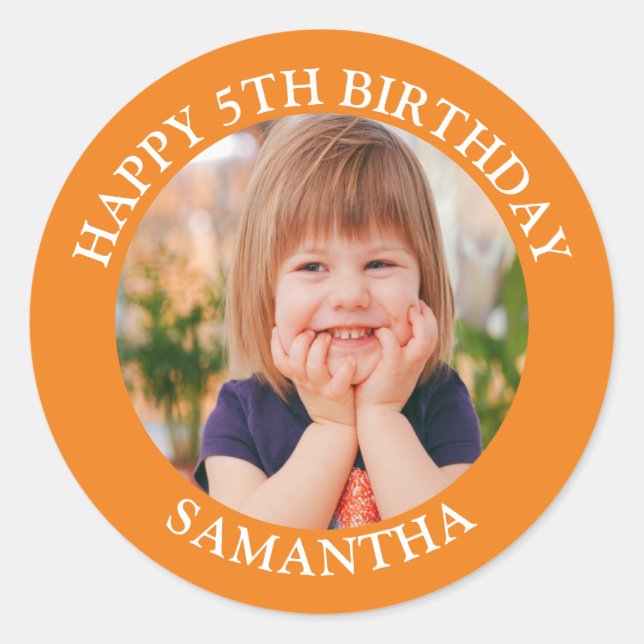 Personalized Happy Birthday Photo Name Age  Classic Round Sticker (Front)