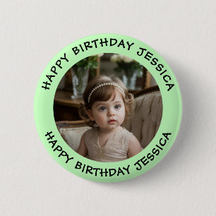 Personalized Happy Birthday Photo Name and Age Button