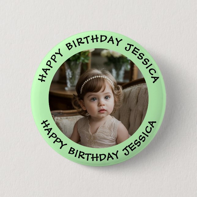 Personalized Happy Birthday Photo Name and Age Button (Front)