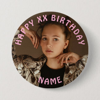 Personalized Happy Birthday Photo Name and Age Button