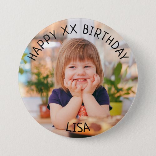 Personalized Happy Birthday Photo Name and Age Button