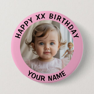 Personalized Happy Birthday Photo Name and Age Button