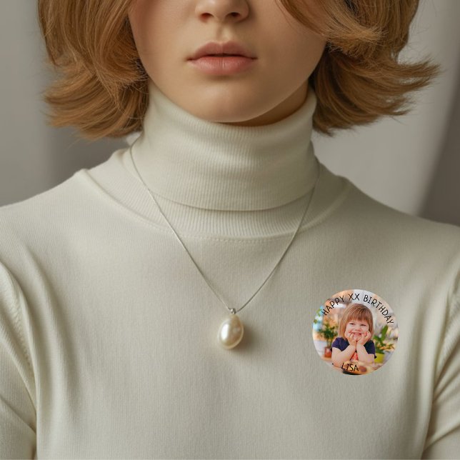 Personalized Happy Birthday Photo Name and Age Button (Creator Uploaded)