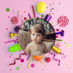 Personalized Happy Birthday Photo Name and Age Button