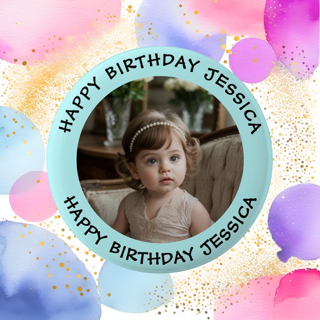 Personalized Happy Birthday Photo Name and Age Button (Creator Uploaded)
