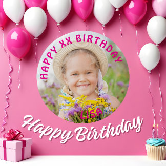 Personalized Happy Birthday Photo Name and Age Button