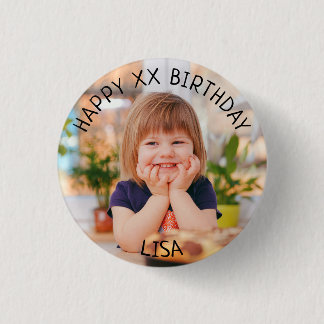 Personalized Happy Birthday Photo Name and Age Button
