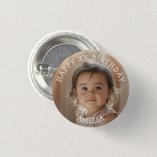 Personalized Happy Birthday Photo Name and Age Button