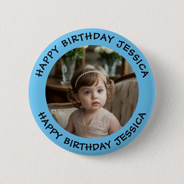 Personalized Happy Birthday Photo Name and Age Button (Front)