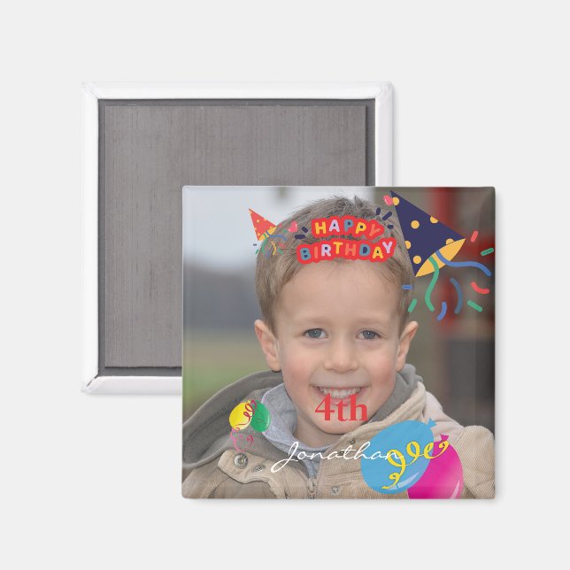 Personalized Happy Birthday Photo Square Magnet (Front/Back)