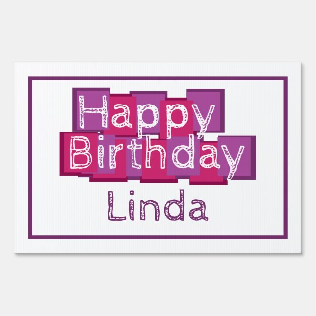 Personalized Happy Birthday Pink and Purple Yard Sign (Front)