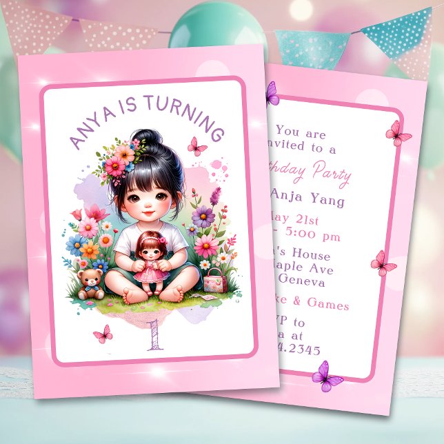 Personalized Happy Birthday | Pretty Asian Girl  Invitation (Creator Uploaded)