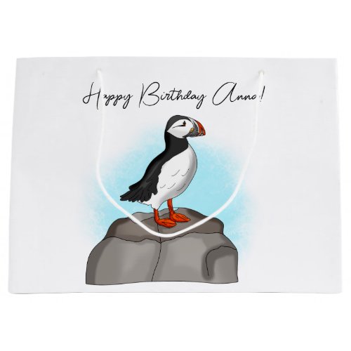 Personalized Happy Birthday Puffin Large Gift Bag