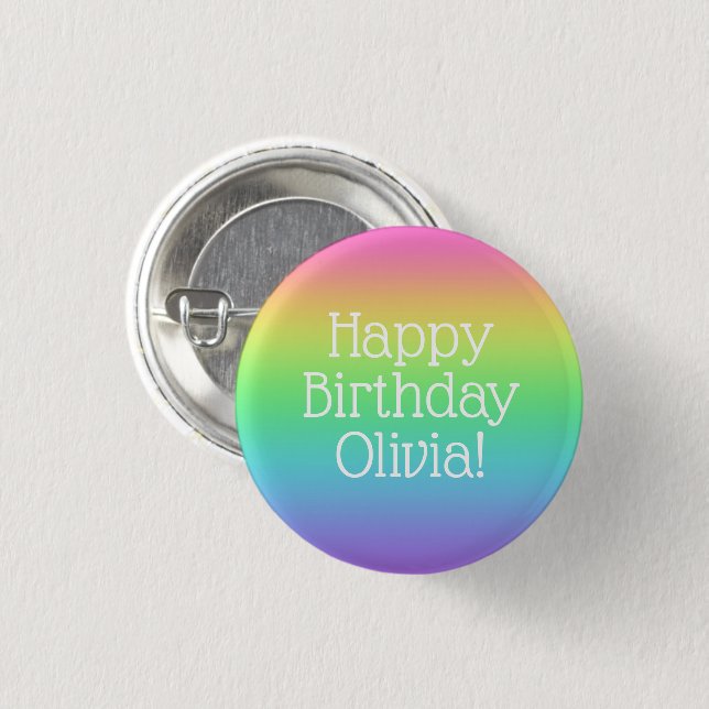 Personalized Happy Birthday Rainbow Button (Front & Back)