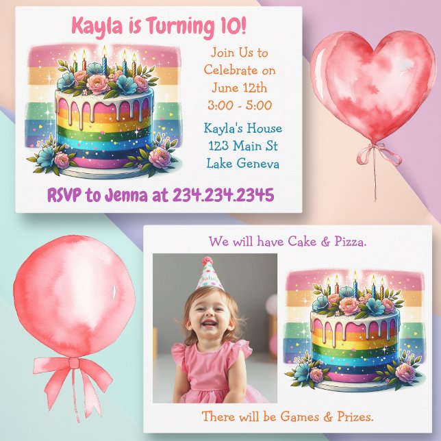 Personalized Happy Birthday | Rainbow Cake Invitation (Creator Uploaded)