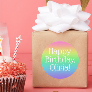 Personalized Happy Birthday Rainbow Classic Round Sticker