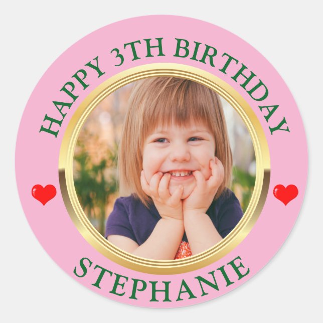 Personalized Happy Birthday Simple Modern Photo Classic Round Sticker (Front)