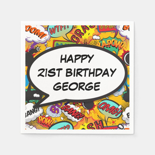 Personalized HAPPY BIRTHDAY Speech Bubble Fun Napkins (Front)
