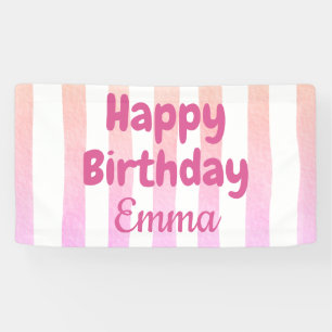 Personalized Happy Birthday Striped Custom Name Banner
