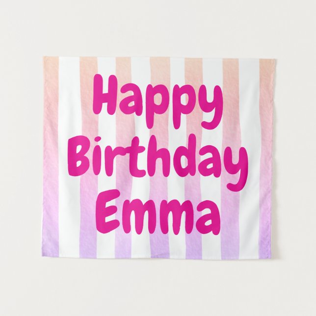 Personalized Happy Birthday Striped Custom Name Tapestry (Front (Horizontal))