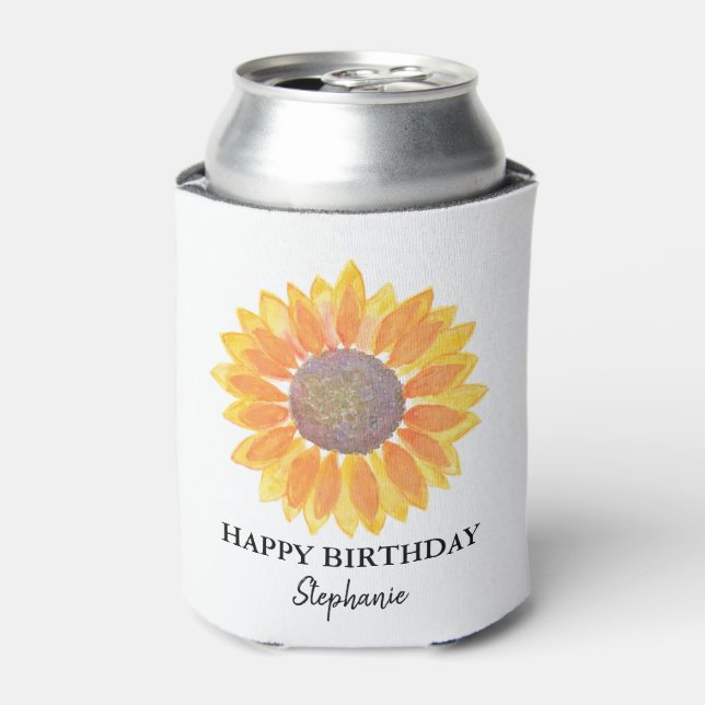 Personalized Happy Birthday Sunflower Can Cooler (Can Front)