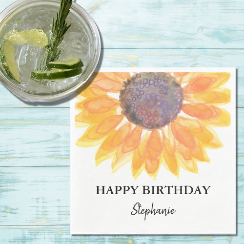 Personalized Happy Birthday Sunflower Napkins
