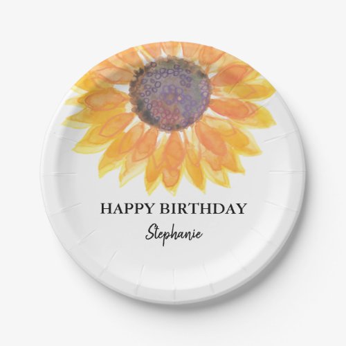 Personalized Happy Birthday Sunflower Paper Plates