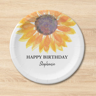 Personalized Happy Birthday Sunflower Paper Plates