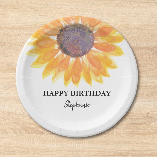Personalized Happy Birthday Sunflower Paper Plates (Creator Uploaded)
