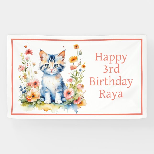 Personalized Happy Birthday Sweet Kitten Banner (Horizontal)