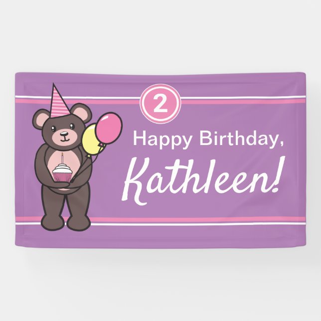 Personalized Happy Birthday Teddy Bear Banner (Horizontal)