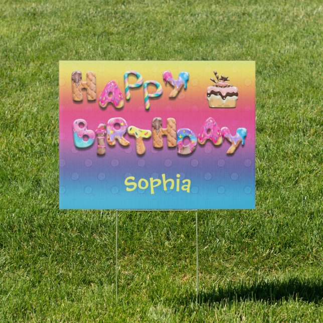 Personalized Happy Birthday Treats Colorful Yard Sign (Insitu)