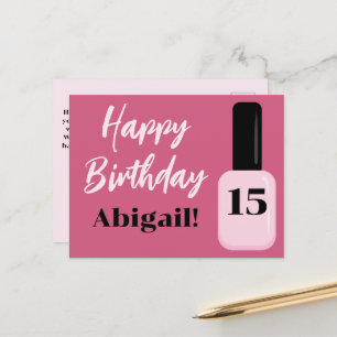 Personalized Happy Birthday Trend Pink Nail Polish Postcard