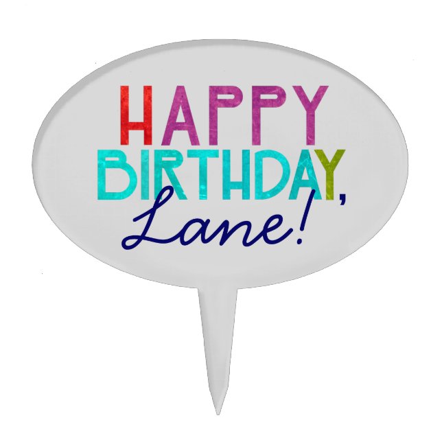 Personalized Happy Birthday Typography Cake Topper (Front)