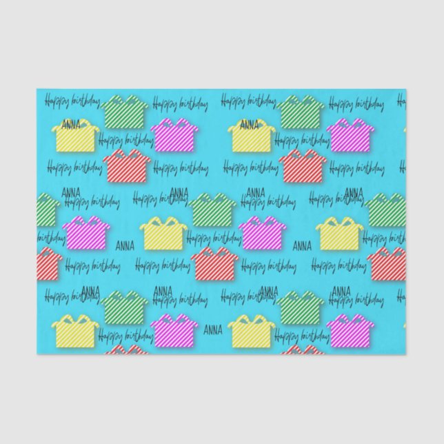 Personalized Happy Birthday Typography Presents Tissue Paper (Front)