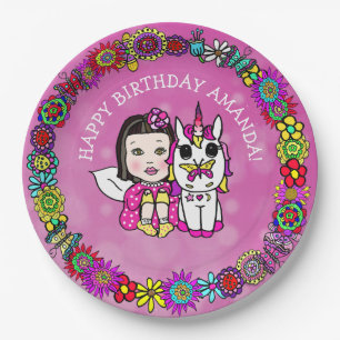Personalized Happy Birthday Unicorn and Fairy Paper Plates