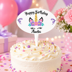 Personalized Happy Birthday Unicorn Cake Topper
