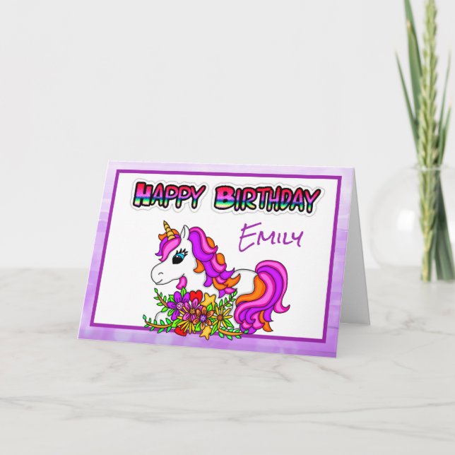 Personalized Happy Birthday Unicorn Girl's  Card (Front)