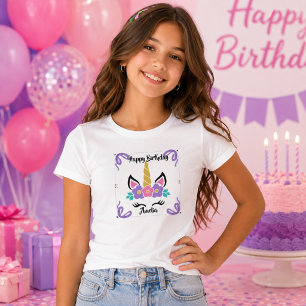 Personalized Happy Birthday Unicorn Girls T-Shirt