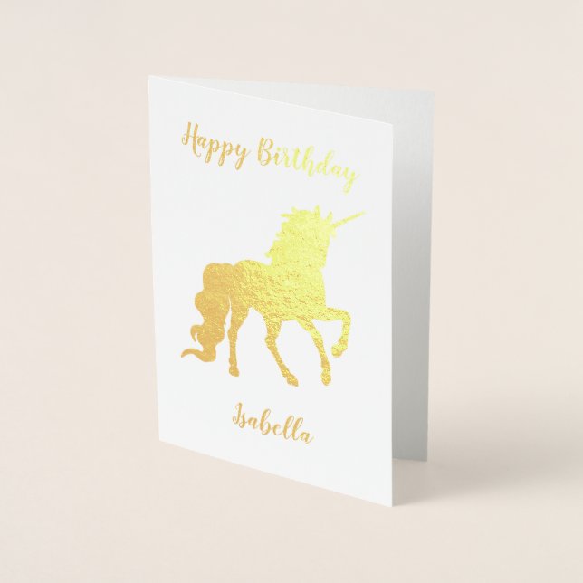 Personalized Happy Birthday Unicorn Gold Foil Card (Front)