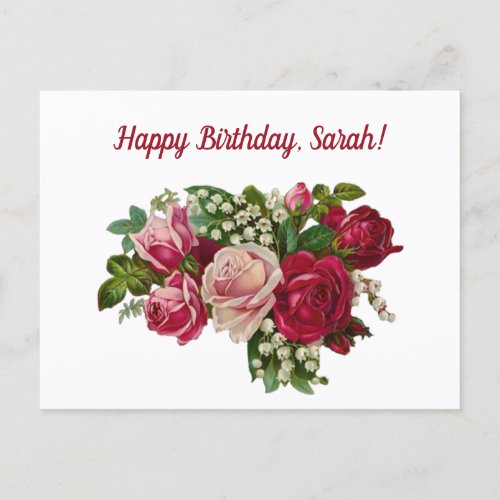 Personalized Happy Birthday Vintage Retro Roses  Postcard